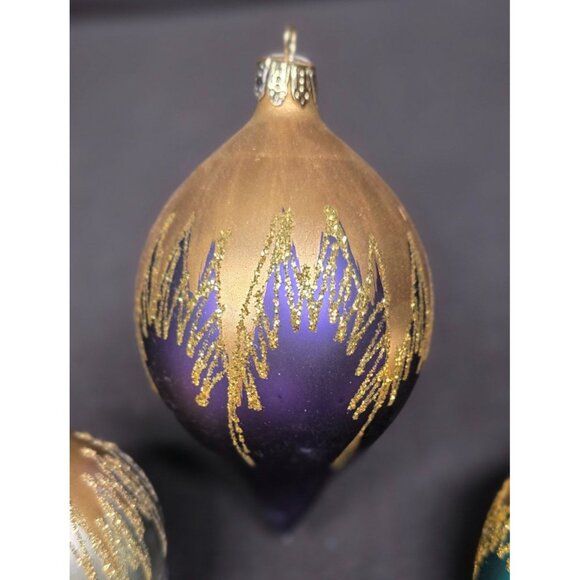 Lot of Vintage Teardrop Stencil Feather Tree Ornaments Glitter Mercury Glass - Picture 4 of 8